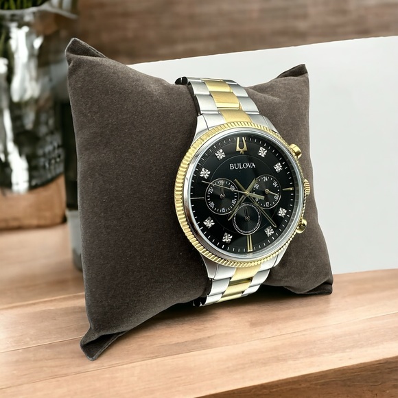 Bulova Classic Mens Chronograph Diamond Accent Two Tone Stainless Steel 98D172 - Picture 3 of 8